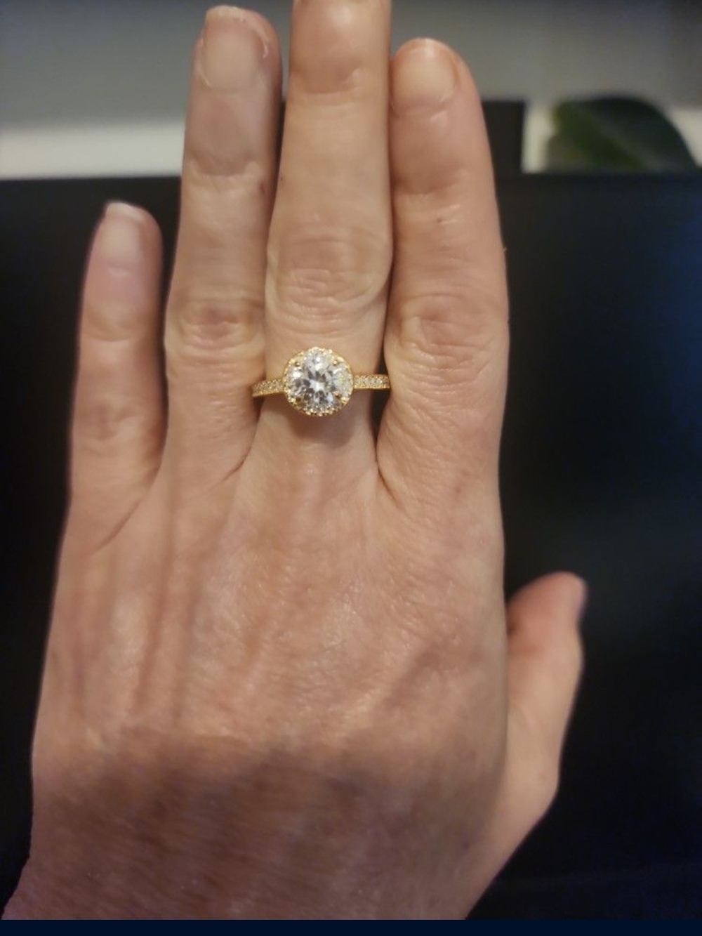 New 14k Gold over 925 Italian sterling silver Moissanite Engagement  ring Halo